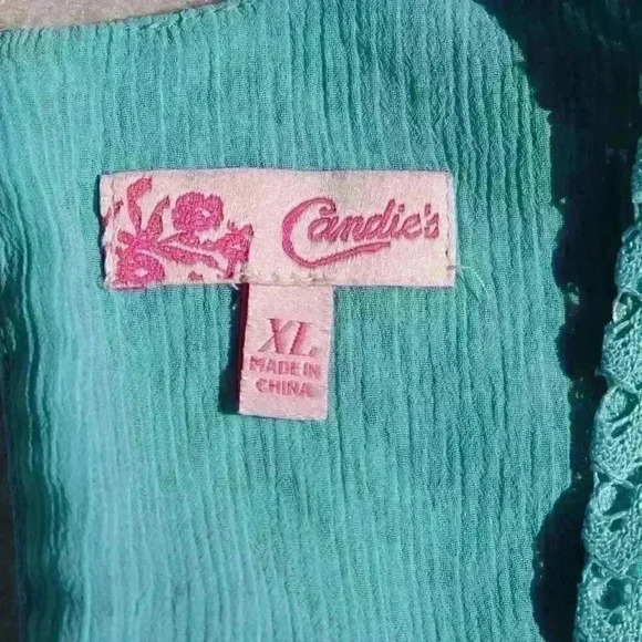 CANDIES 90s Y2K Teal Lace Tiered Cropped Flare Floaty Relaxed Tank Top Women XL - Picture 4 of 11